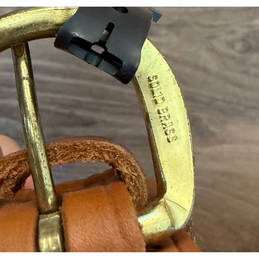 Bianchi B4 Rangler Tan Basketweave Leather Belt Solid Brass Buckle Size 36 Mens - Picture 8 of 13